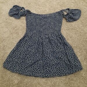 American Rag Off Shoulder Blue and White Smocked Top